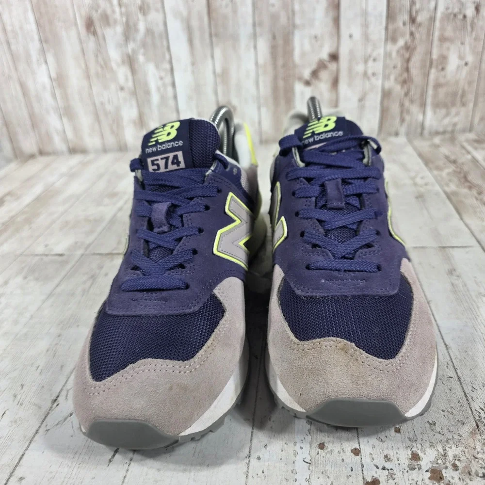 New Balance 574 Womens Purple Grey Neon Yellow Sneakers WL574SOU Size 9